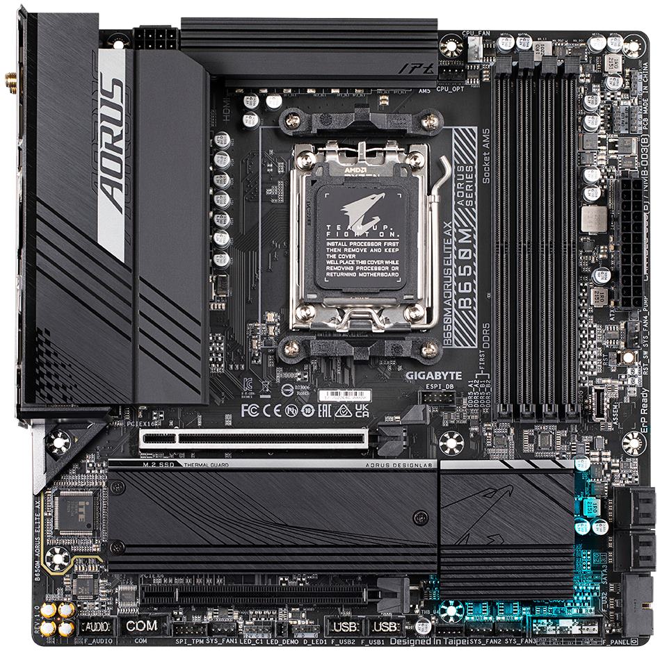 GIGABYTE B650M AORUS ELITE AX / AMD B650 / AM5 / 4x DDR5 / 2x M.2 / USB-C / HDMI / DP / WiFi / mATX